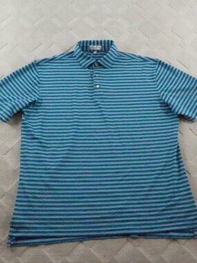 Peter Millar Summer Comfort Polo Shirt Mens Large Striped Blue Performance
